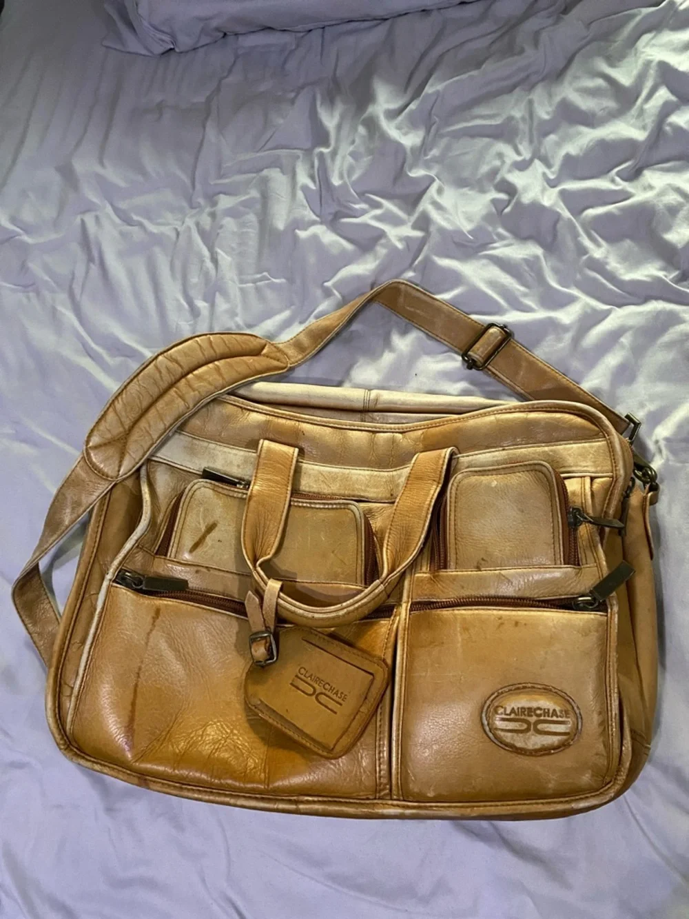Vintage ClaireChase Tan Leather Laptop Briefcase - Professional Messenger Bag